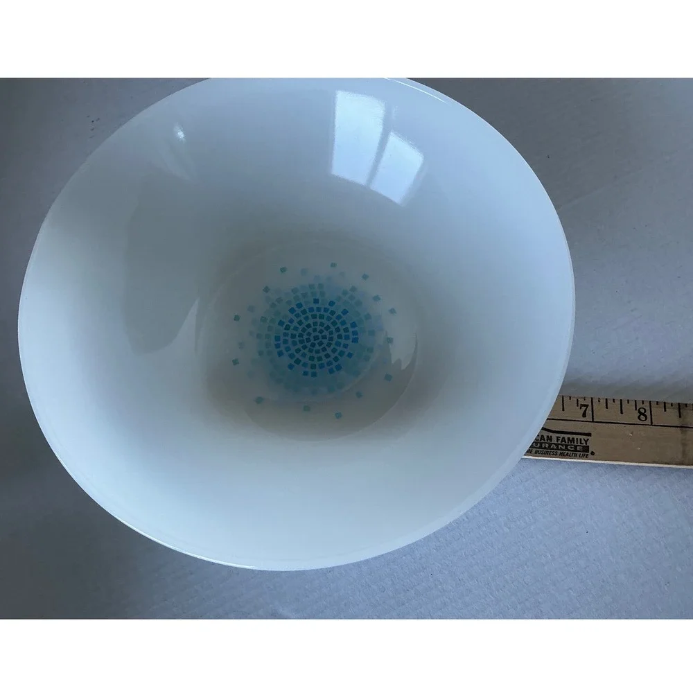 Fire-King Vintage Blue Mosaic Milk Glass Mixing Bowl 6.5 Inch Mid Century Modern